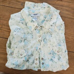 Old Navy Womens L floral pearl snap button up 100% cotton